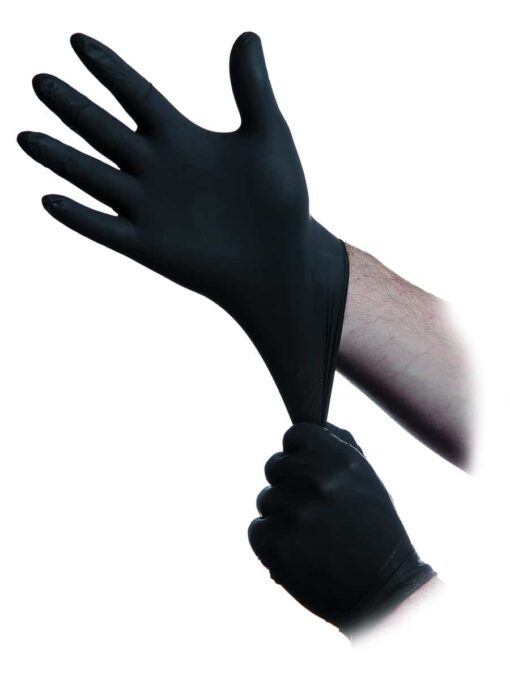 black donning gloves